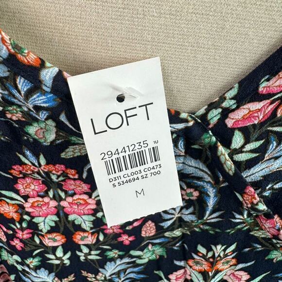 NWT LOFT Women's Medium Black Floral Long Sleeve Rayon Blouse Top - Picture 7 of 7